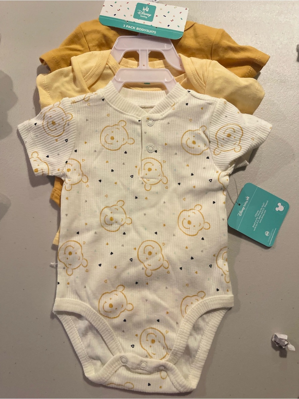 Disney Cream & Yellow Bear Print Short-Sleeve Bodysuit 3-Pack